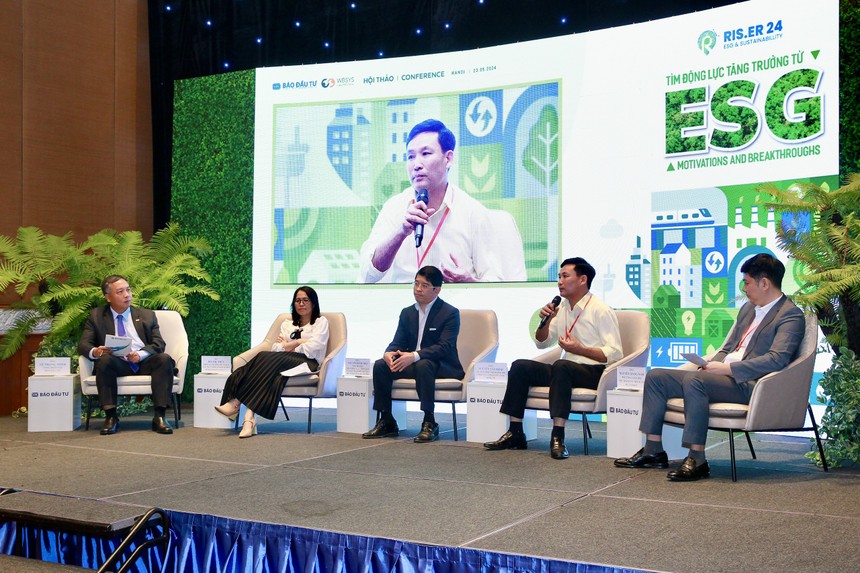 Ông Nguyễn Văn Định, Chủ tịch HĐQT kiêm Giám đốc Công ty cổ phần Én Vàng quốc tế chia sẻ tại hội thảo "Tìm động lực tăng trưởng từ ESG" ngày 23/5.