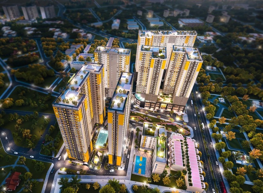 Bcons City – Tháp Green Emerald nằm ngay không gian tiện ích trung tâm của khu đô thị.