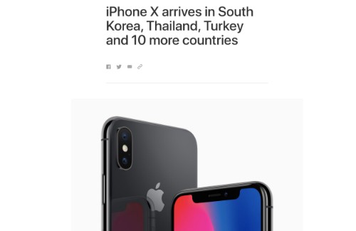 Apple thông báo mở rộng thị trường iPhone X trên website.