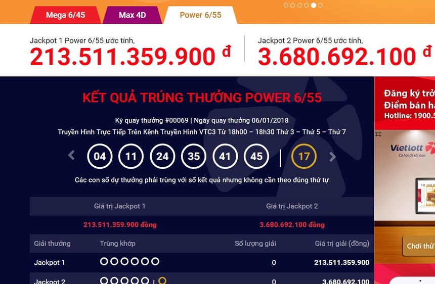 Giải độc đắc Jackpot 1 6/55 lên tới trên 213 tỷ đồng, dân khắp nơi đổ xô đi tìm vận may.