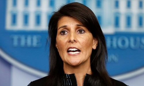 Đại sứ Mỹ tại Liên Hợp Quốc Nikki Haley phát biểu tại Nhà Trắng tháng 9/2017. Ảnh: AP.