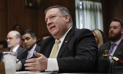 Ngoại trưởng Mỹ Mike Pompeo trong cuộc họp hôm 24/5. Ảnh: AP.