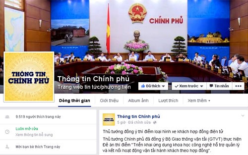 Chính phủ tham gia Facebook từ năm 2015.