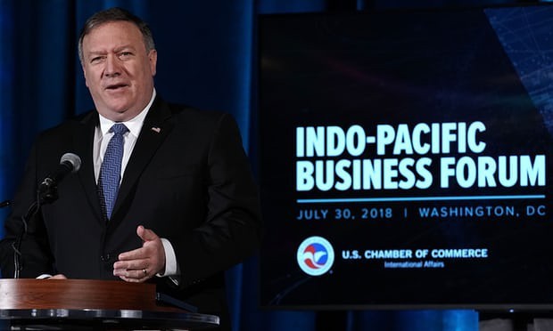 Ngoại trưởng Pompeo phát biểu tại Diễn đàn Doanh nghiệp Ấn Độ - Thái Bình Dương tại Washington ngày 30/7 (Ảnh: Getty).