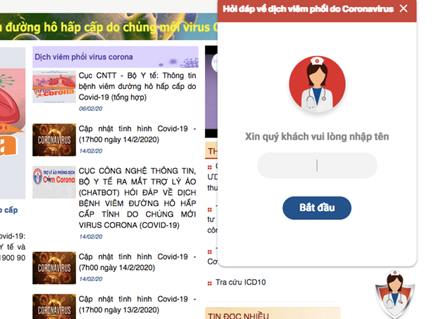 Chatbot hỏi đáp về dịch bệnh COVID-19.