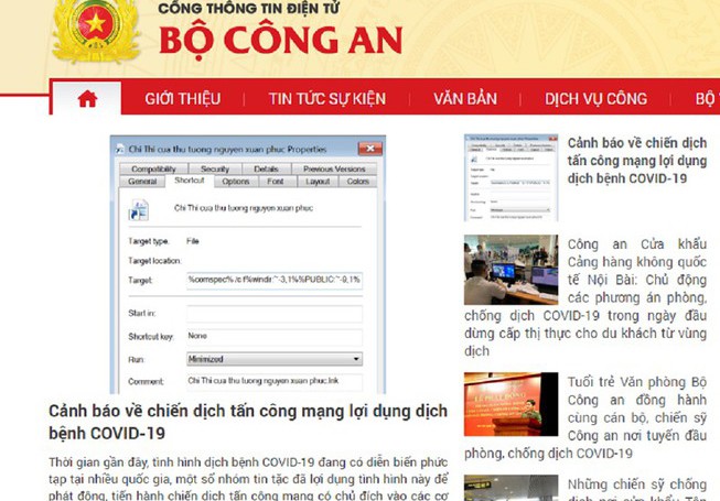 Bộ Công an cảnh báo chiến dịch tấn công mạng lợi dụng dịch Covid-19