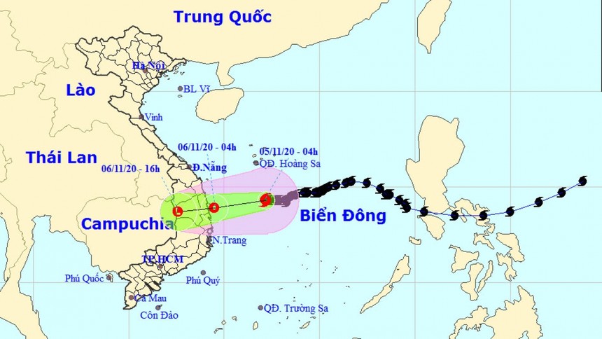 Vị trí và hướng đi của cơn bão số 10. Ảnh: Trung tâm DBKTTV Trung ương.