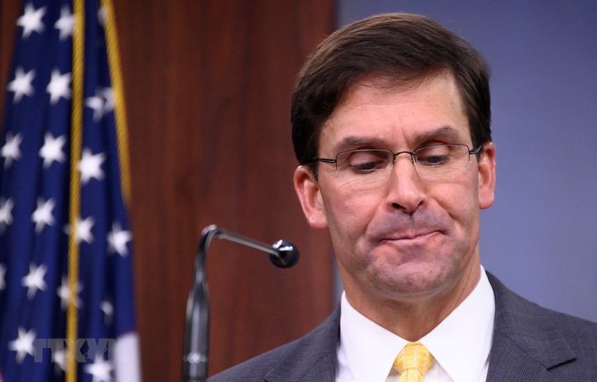 Bộ trưởng Quốc phòng Mỹ Mark Esper trong cuộc họp báo tại Washington DC., ngày 28/8/2019. (Ảnh: AFP/TTXVN).