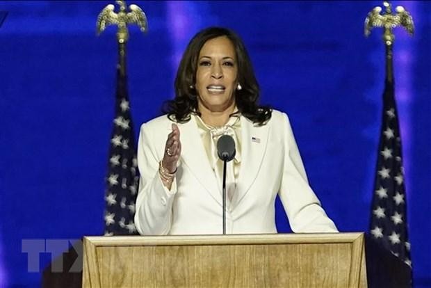 Bà Kamala Harris phát biểu tại Wilmington, bang Delaware, ngày 7/11/2020. (Ảnh: AFP/TTXVN)