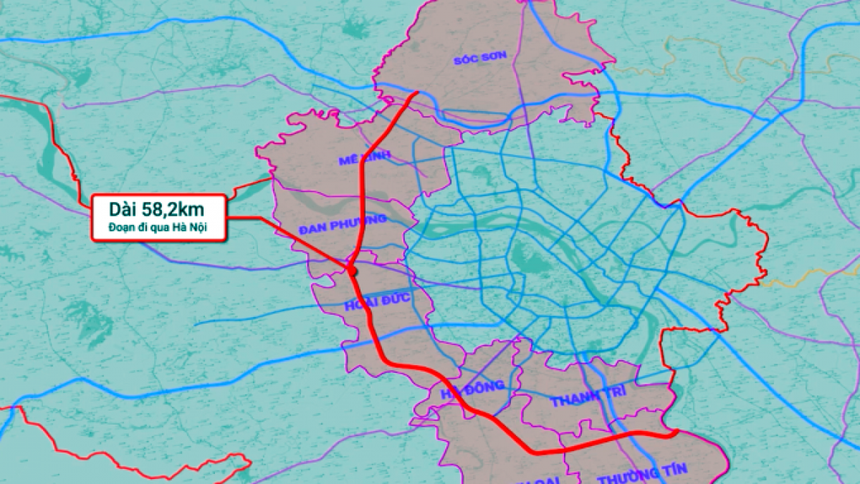 Hướng tuyến đường Vành đai 4 đoạn qua TP Hà Nội. Ảnh: UBND TP Hà Nội.