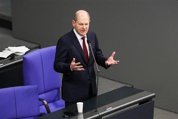 Thủ tướng Đức Olaf Scholz phát biểu tại phiên họp Quốc hội ở Berlin, ngày 12/1/2022. (Ảnh: THX/TTXVN).