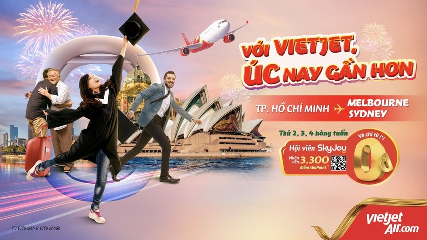 Bay Úc 0 đồng, săn khuyến mãi thứ Hai, Ba, Tư mỗi tuần cùng Vietjet