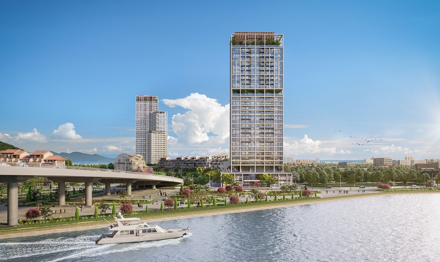 Sun Cosmo Residence Da Nang kề cận bên sông Hàn giữa lòng Đà thành. Ảnh phối cảnh minh họa.