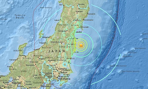 Động đất xảy ra ở khu vực từng có thảm hoạ hạt nhân hồi 2011. Ảnh: USGS