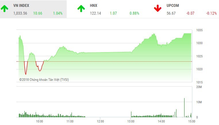 Phiên chiều 9/1: Nổi sóng lớn, VN-Index vọt qua ngưỡng 1.030 điểm