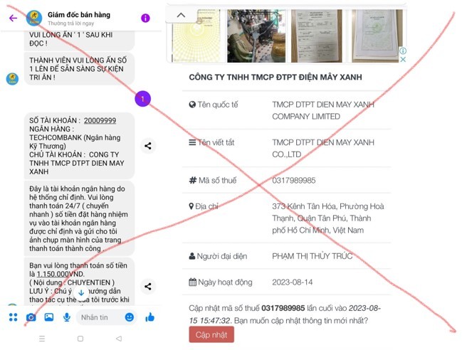 Điện Máy Xanh cho rằng, nhiều đối tượng giả mạo Công ty để lừa đảo.