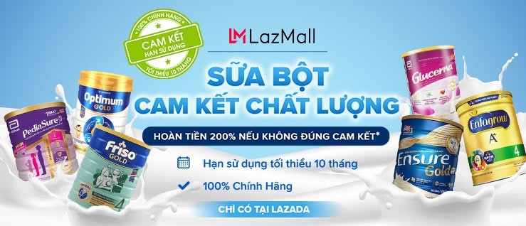 Lazada hoàn tiền 200% cho khách hàng nếu sản phẩm sữa nhận được không đúng với cam kết