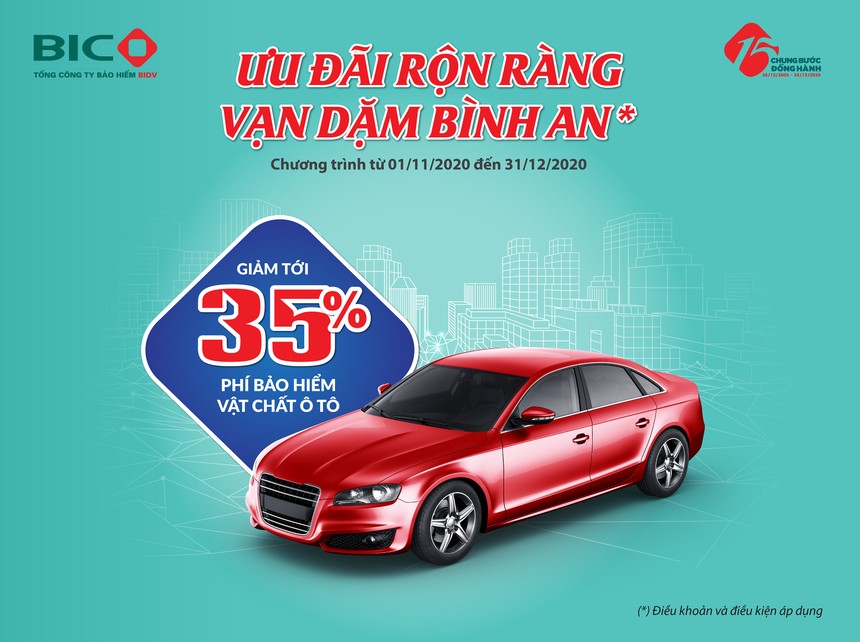 Khách hàng mua bảo hiểm vật chất ô tô tại BIC sẽ được giảm tới 35% phí bảo hiểm