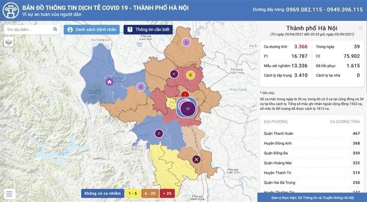  Bản đồ phân vùng trong phòng chống dịch của Hà Nội.