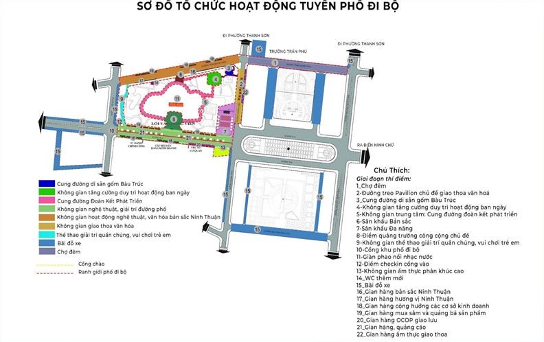 Sơ đồ tổ chức phố đi bộ tại TP. Phan Rang - Tháp Chàm.