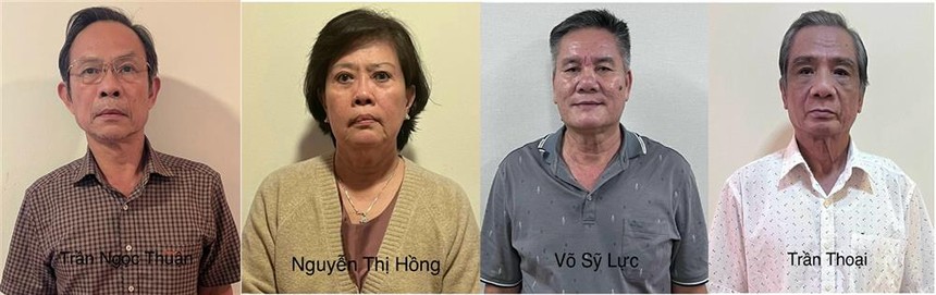 4 bị can (từ trái qua): Trần Ngọc Thuận; Nguyễn Thị Hồng; Võ Sỹ Lực; Trần Thoại.