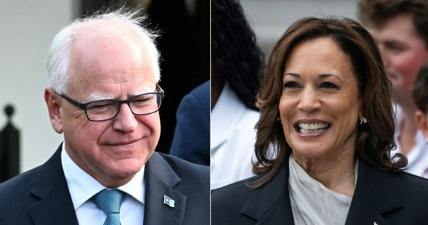 Phó Tổng thống Mỹ Kamala Harris (phải) xác nhận ông Tim Walz là người đồng hành tranh cử. (Nguồn: AFP/Getty Images)