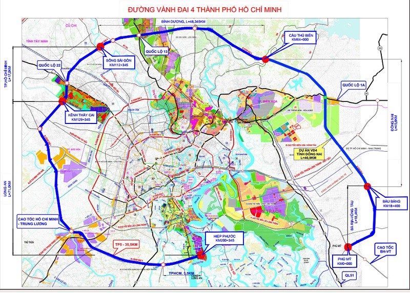 Sơ đồ hướng tuyến đường Vành đai 4, TP.HCM.