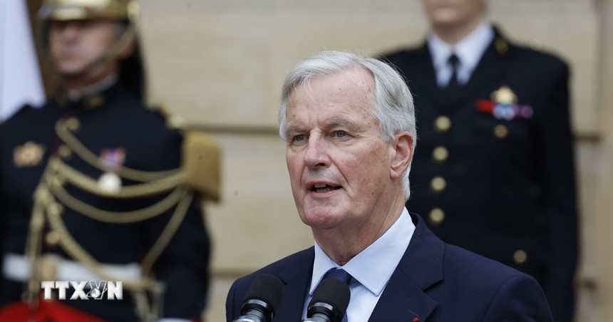 Tân Thủ tướng Pháp Michel Barnier phát biểu tại lễ nhậm chức ở Paris ngày 5/9/2024. Ảnh: THX/TTXVN