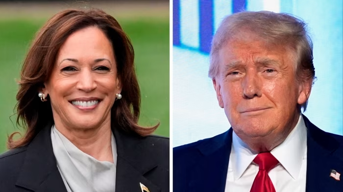 Ứng cử viên Tổng thống Mỹ của đảng Cộng hòa Donald Trump (phải) và bà Kamala Harris của đảng Dân chủ. (Nguồn: AP)