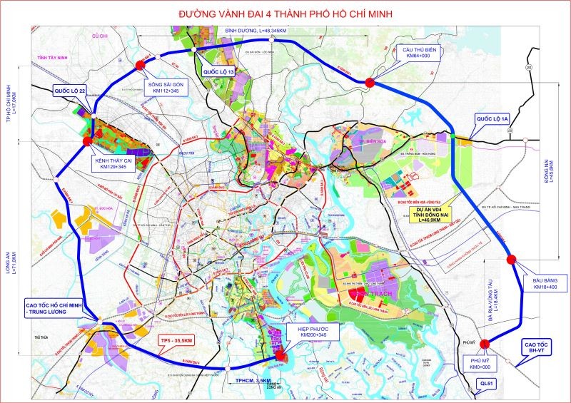 Bản đồ tổng thể hướng tuyến Vành đai 4 TP.HCM.