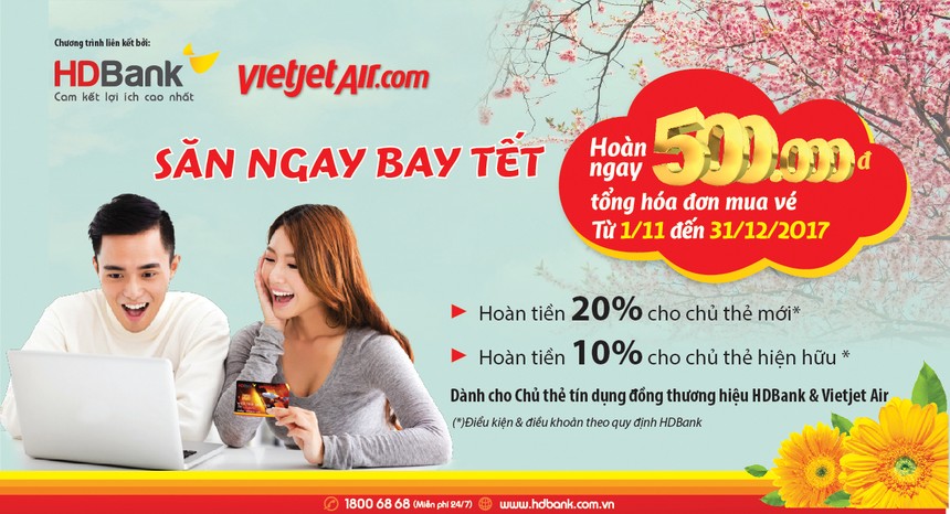 Mở thẻ tín dụng tại HDBank được giảm giá vé máy bay Vietjet Air