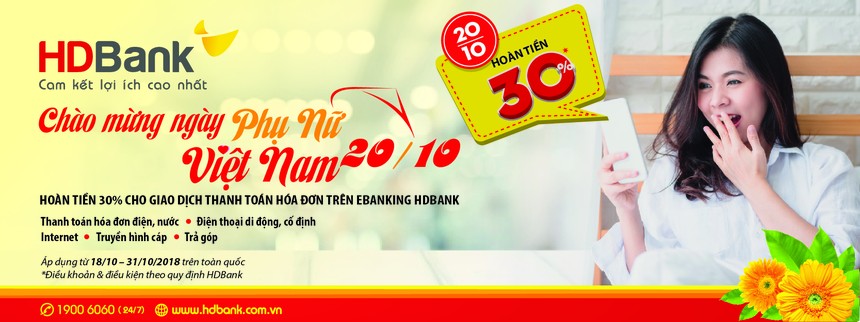 HDBank hoàn tiền 30% eBanking nhân ngày phụ nữ Việt Nam