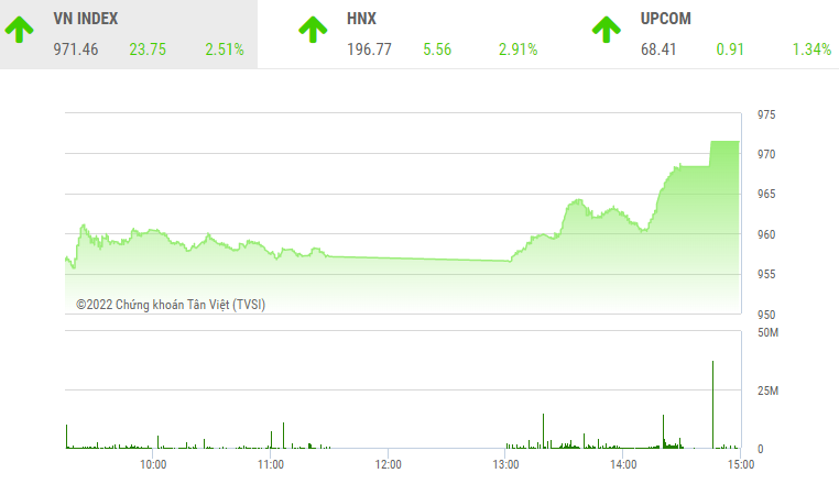 Giao dịch chứng khoán phiên chiều 25/11: Sắc tím nở rộ, VN-Index tăng lên 970 điểm