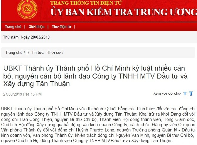 Ủy ban Kiểm tra Thành ủy TP.HCM, UBKT Tỉnh ủy Long An thi hành kỷ luật cán bộ