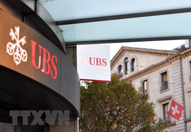 Biểu tượng ngân hàng UBS tại Geneva, Thụy Sĩ, ngày 20/3/2023. (Ảnh: THX/TTXVN).