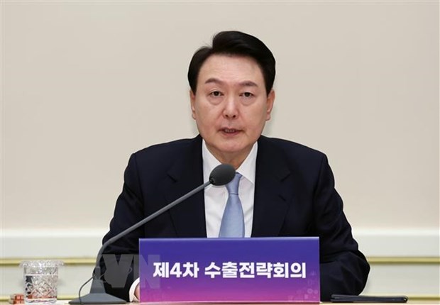 Tổng thống Hàn Quốc Yoon Suk-yeol phát biểu tại cuộc họp ở Seoul. (Ảnh: YONHAP/TTXVN)