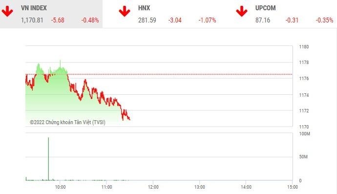 Giao dịch chứng khoán phiên sáng 19/7: Cặp đôi HAG-HNG hạ nhiệt, VN-Index lùi về vùng 1.170 điểm