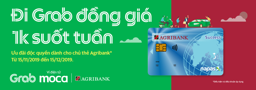 Cùng thẻ Agribank đi Grab 1k suốt tuần