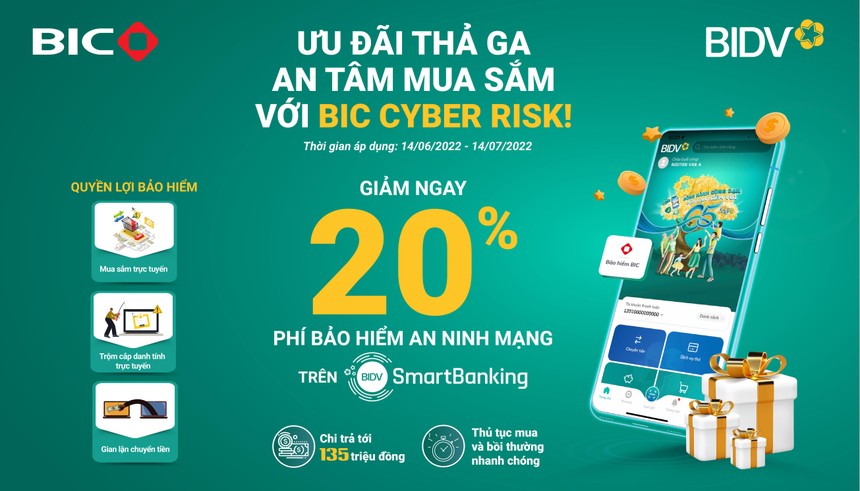 Ưu đãi 20% khi mua bảo hiểm an ninh mạng BIC Cyber Risk qua BIDV SmartBanking