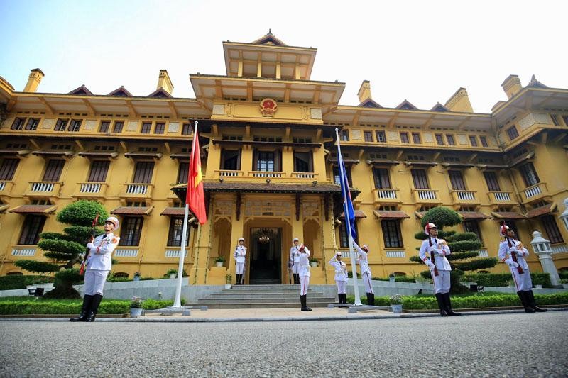 Lễ thượng cờ ASEAN năm 2019 tại trụ sở Bộ Ngoại giao (Ảnh: Nhật Bắc)