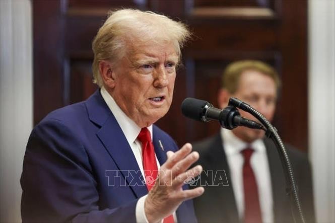 Tổng thống Mỹ Donald Trump phát biểu tại Nhà Trắng ngày 21/1/2025. Ảnh: Getty Images/TTXVN