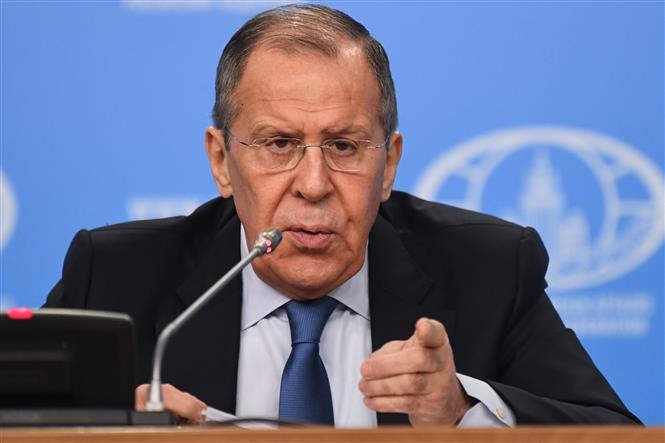 Ngoại trưởng Nga Sergey Lavrov phát biểu tại cuộc họp báo ở Moskva. Ảnh: AFP/TTXVN