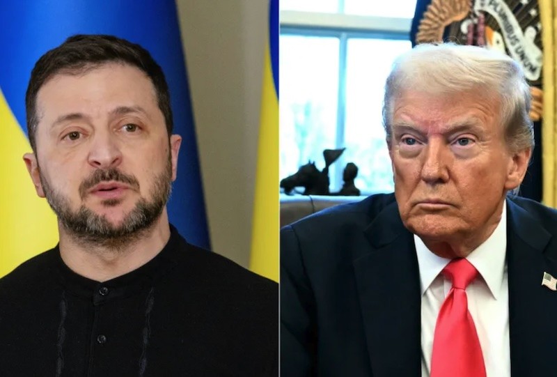 Tổng thống Ukraine Volodymyr Zelenskiy (bìa trái) và Tổng thống Mỹ Donald Trump. Ảnh tư liệu: AFP