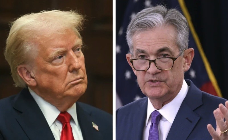 Tổng thống Mỹ Donald Trump (bìa trái) và Chủ tịch Cục Dự trữ Liên bang (Fed) Jerome Powell. Ảnh: AFP