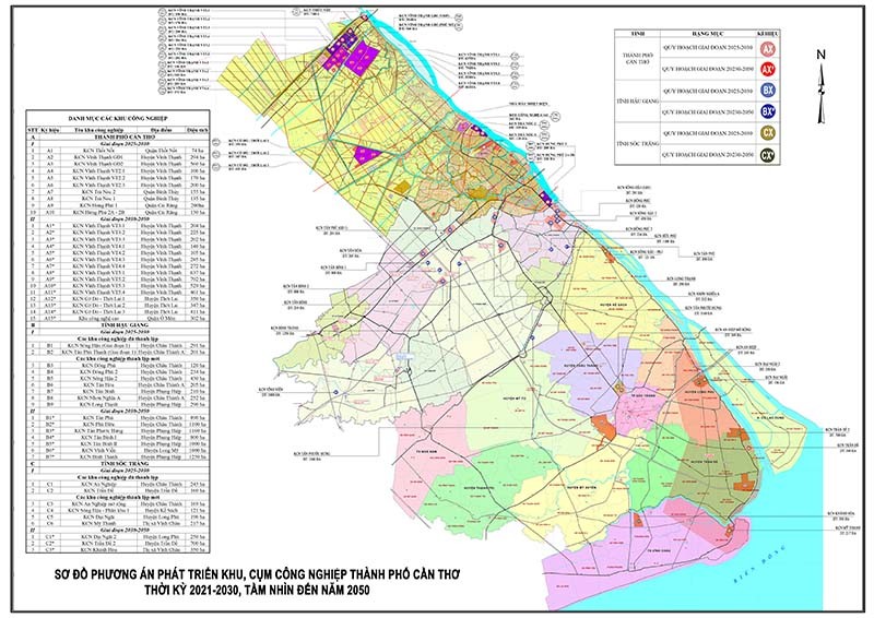 Sơ đồ phương án phát triển khu, cụm công nghiệp TP. Cần Thơ thời kỳ 2021 - 2030, tầm nhìn đến năm 2050