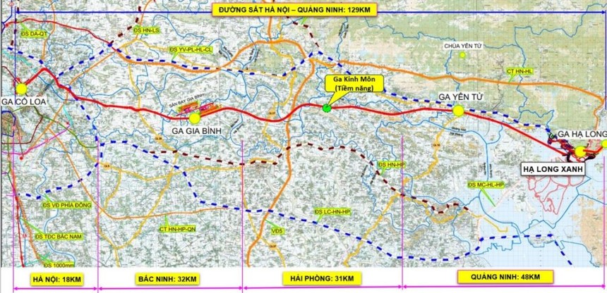 Hướng tuyến đường sắt tốc độ cao Hà Nội - Quảng Ninh.