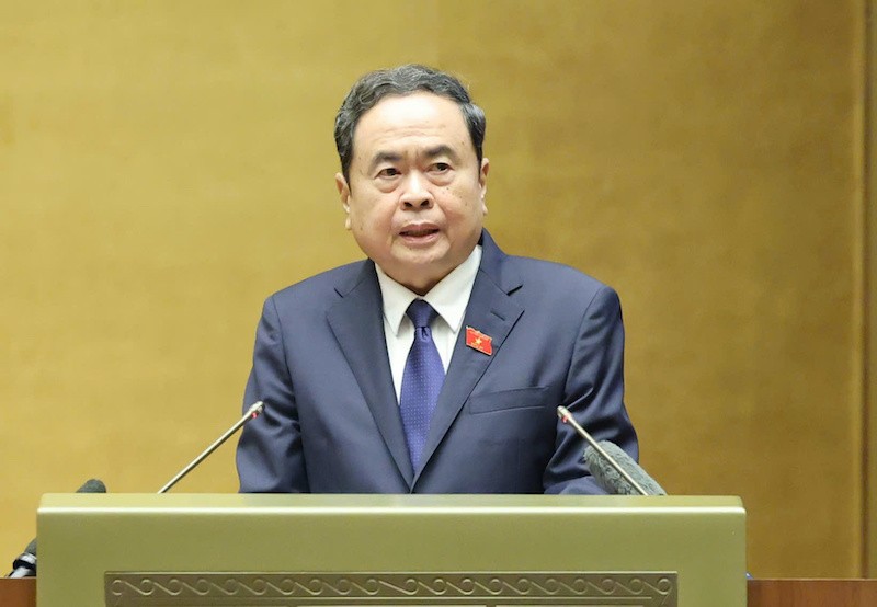 Chủ tịch Quốc hội, Chủ tịch Hội đồng bầu cử quốc gia Trần Thanh Mẫn phát biểu khai mạc mạc. Ảnh: Duy Linh 