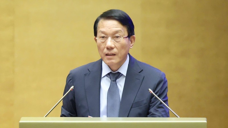  Bộ trưởng Bộ Công an Lương Tam Quang trình bày báo cáo. Ảnh: Duy Linh. 