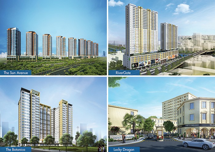 Các dự án nổi bật của Tập đoàn Novaland: The Sun Avenue (Mai Chí Thọ, Q.2), RiverGate (Bến Vân Đồn, Q.4), The Botanica (Phổ Quang, Q. Tân Bình) và Lucky Dragon (Đỗ Xuân Hợp, Q.9)