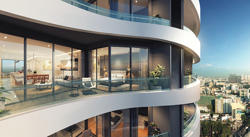 Kiến trúc gợn sóng nổi bật của City Garden tạo tầm nhìn rộng mở cho tất cả các căn hộ
